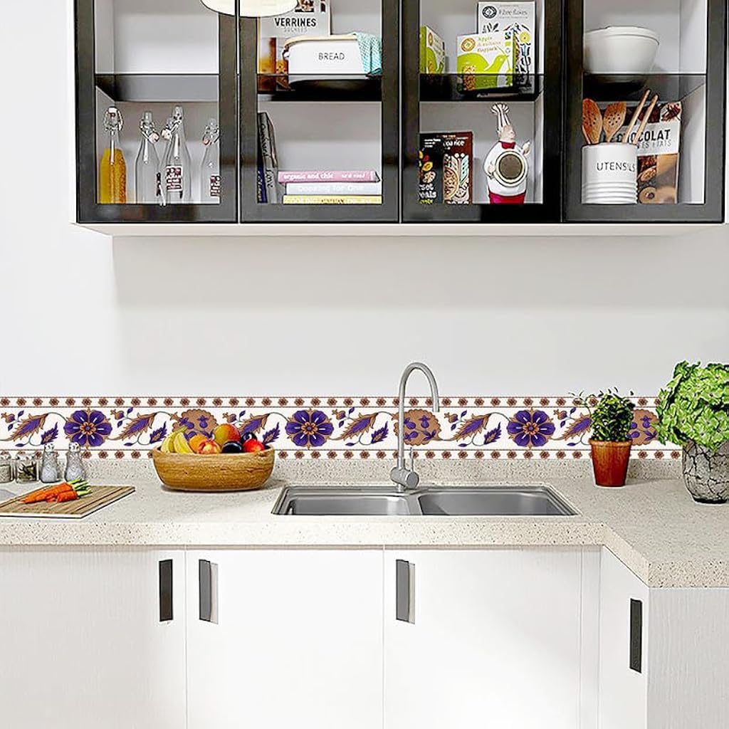 HASTHIP Wallpaper Border Peel and Stick Wall Border Sticker, Decorative Edge Strip Waterproof PVC Self Adhesive Floral Wallpaper Border for Home, Bathroom, Living Room (94.4 X 3.9 Inch Roll) HASTHIP Wallpaper Border Peel and Stick Wall Border Sticker, Decorative Edge Strip Waterproof PVC Self Adhesive Floral Wallpaper Border for Home, Bathroom, Living Room (94.4 X 3.9 Inch Roll)